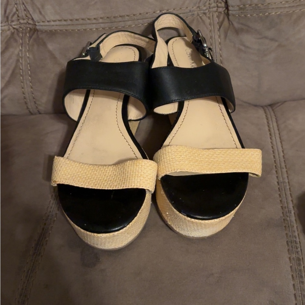 Calvin Klein Black and Tan Platform Sandals